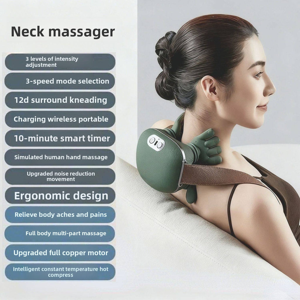 Master's Hand Shoulder and Neck Massager, Cervical Spine and Head Massager, Simulated Human Hand Kneading, Hot Compress, Multi-Functional Massage Shawl